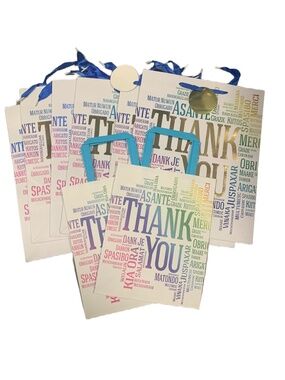 Thank you gift bags lot of 9 multi languages 7 medium 2 small
